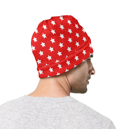 Red And White Star Pattern Print Beanie