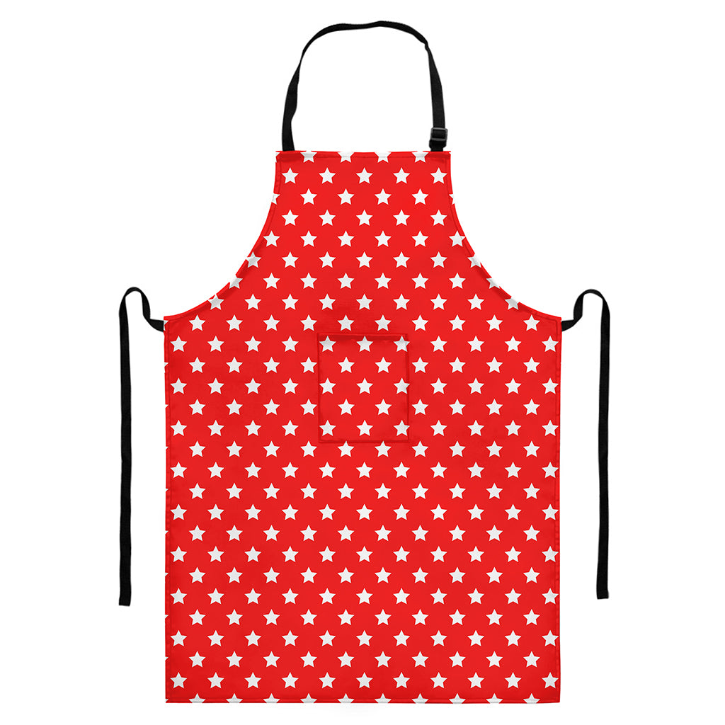 Red And White Star Pattern Print Bib Apron With Pocket
