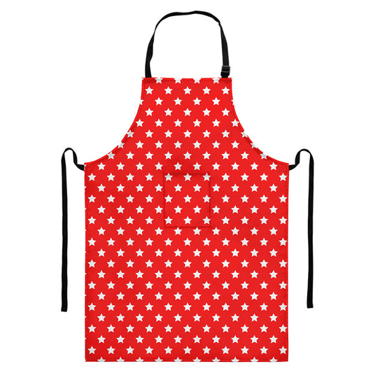 Red And White Star Pattern Print Bib Apron With Pocket