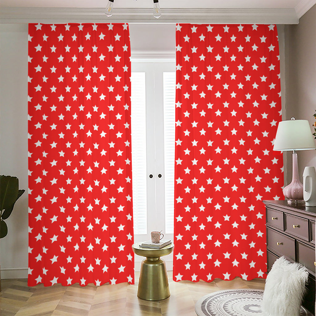 Red And White Star Pattern Print Blackout Pencil Pleat Curtains