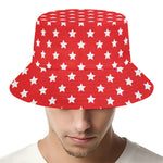 Red And White Star Pattern Print Bucket Hat