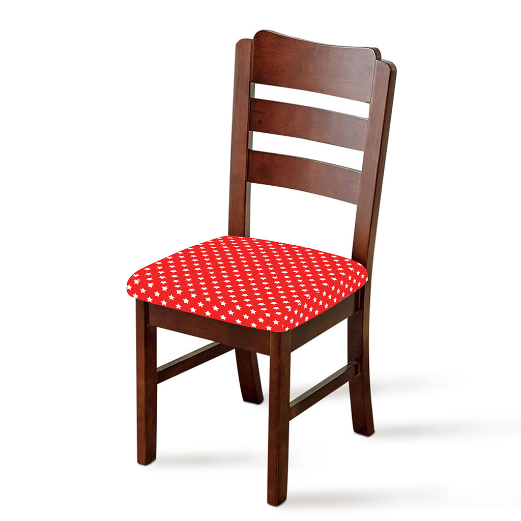 Red And White Star Pattern Print Chair Cushion Cover