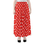 Red And White Star Pattern Print Chiffon Maxi Skirt