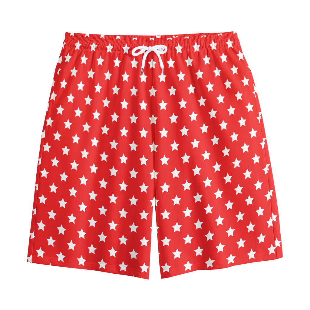 Red And White Star Pattern Print Cotton Shorts