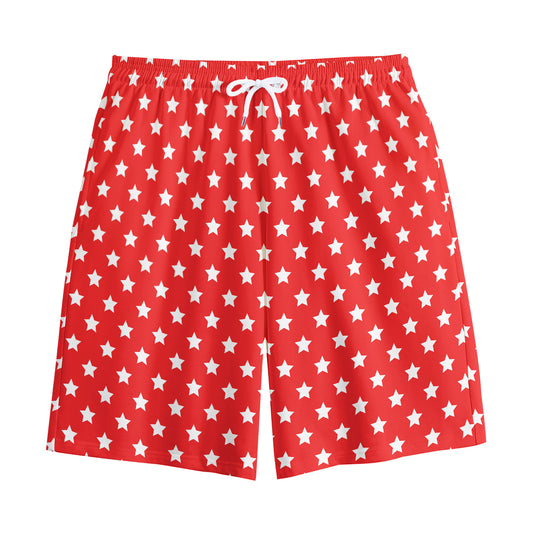 Red And White Star Pattern Print Cotton Shorts