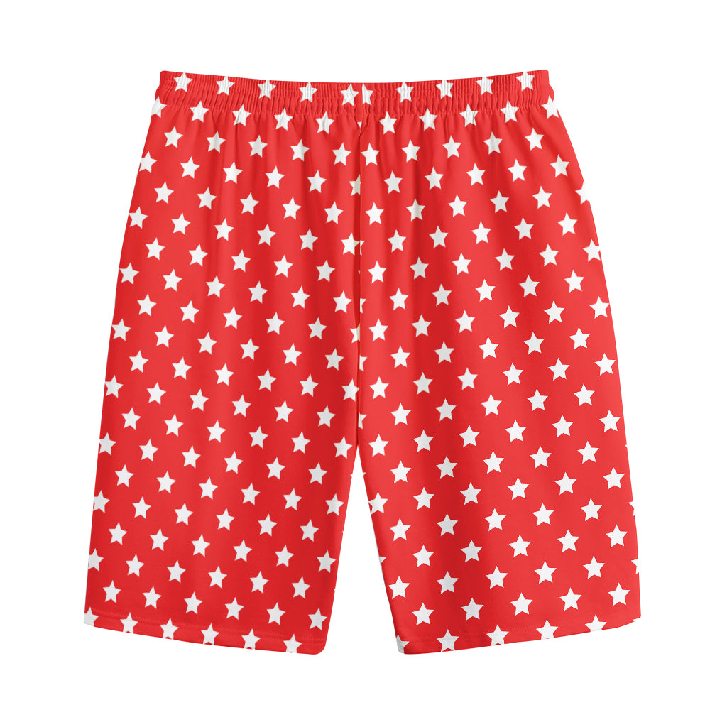 Red And White Star Pattern Print Cotton Shorts