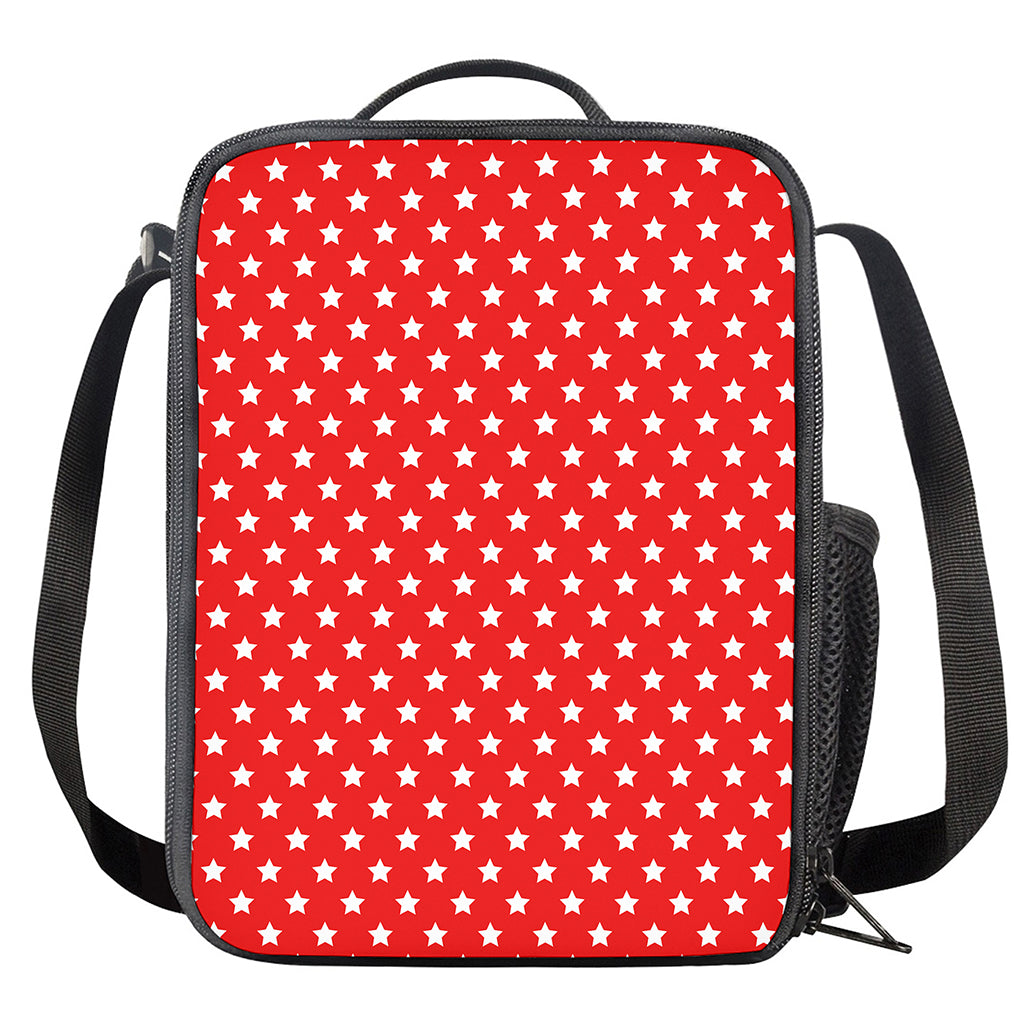 Red And White Star Pattern Print Crossbody Lunch Bag