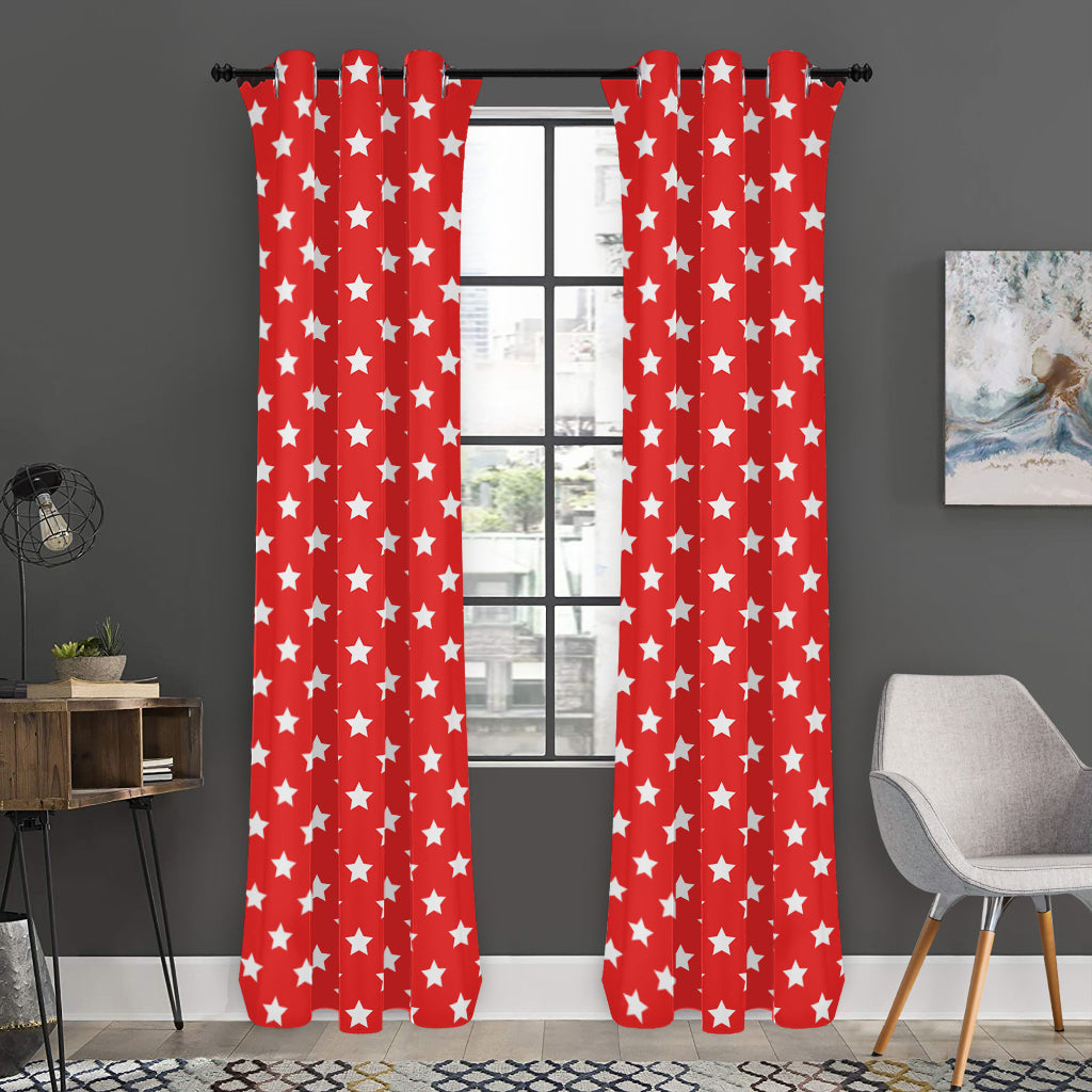 Red And White Star Pattern Print Curtain