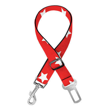 Red And White Star Pattern Print Dog Seat Belt
