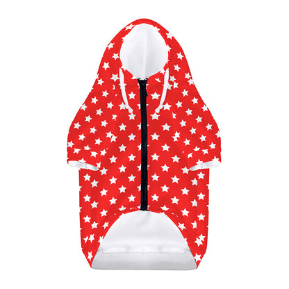 Red And White Star Pattern Print Dog Zip Up Hoodie