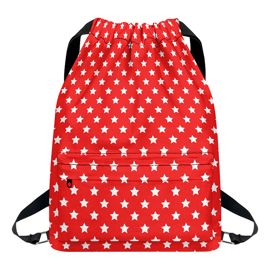 Red And White Star Pattern Print Drawstring Backpack