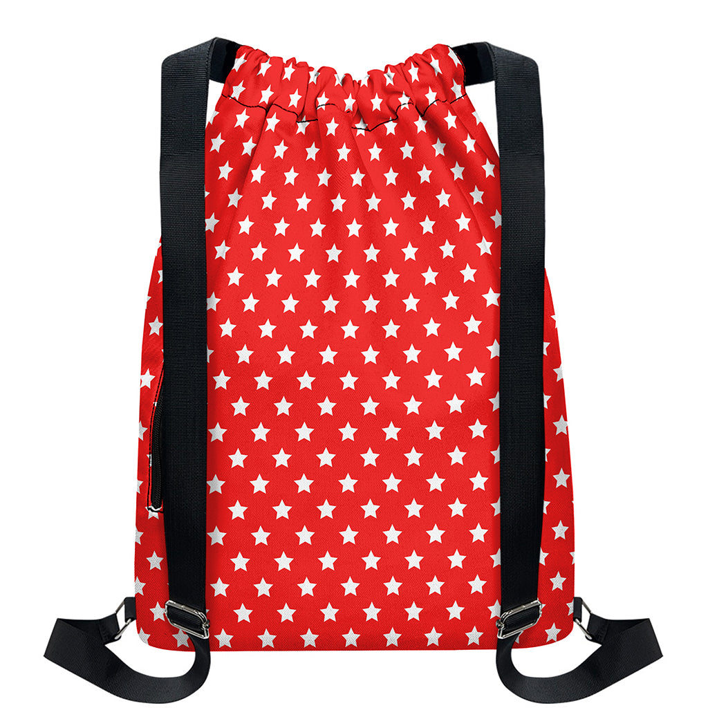 Red And White Star Pattern Print Drawstring Backpack
