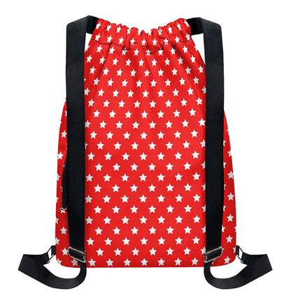 Red And White Star Pattern Print Drawstring Backpack