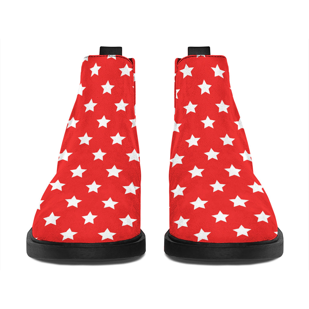 Red And White Star Pattern Print Flat Ankle Boots