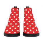 Red And White Star Pattern Print Flat Ankle Boots