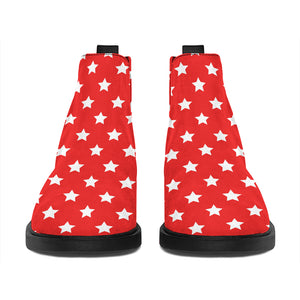 Red And White Star Pattern Print Flat Ankle Boots