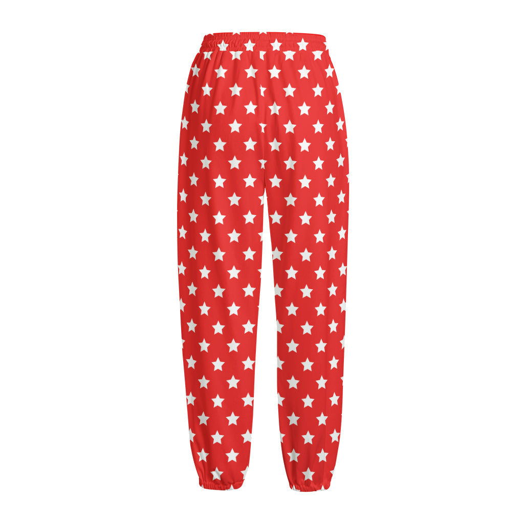 Red And White Star Pattern Print Fleece Lined Knit Pants