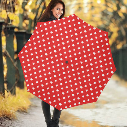 Red And White Star Pattern Print Foldable Umbrella