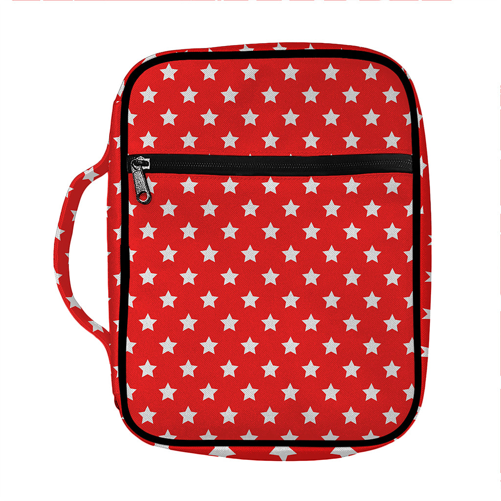 Red And White Star Pattern Print Front Pocket Bible Bag