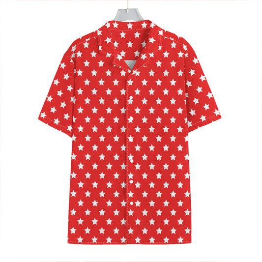 Red And White Star Pattern Print Hawaiian Shirt