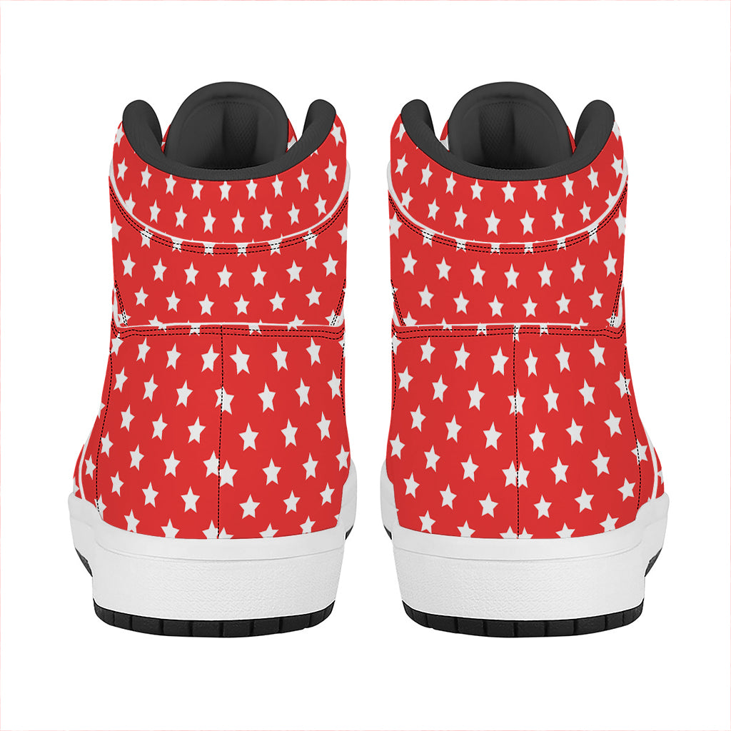 Red And White Star Pattern Print High Top Leather Sneakers