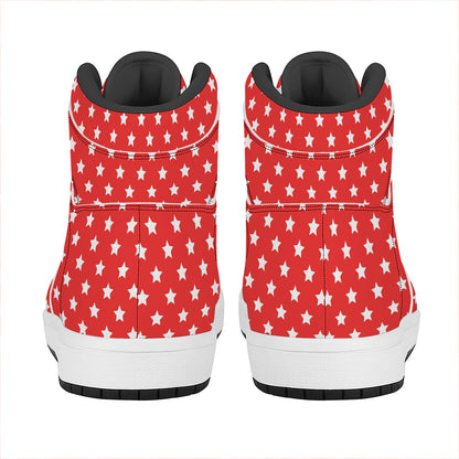 Red And White Star Pattern Print High Top Leather Sneakers