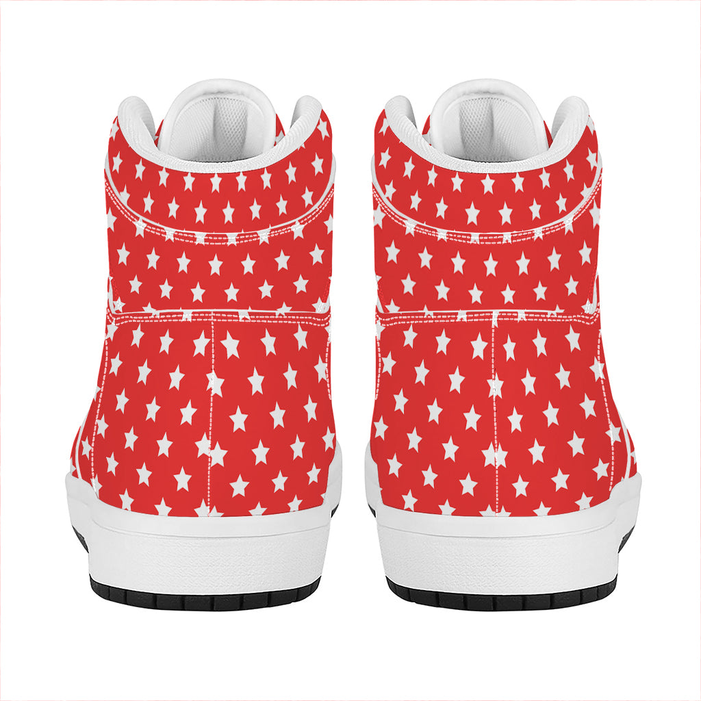 Red And White Star Pattern Print High Top Leather Sneakers