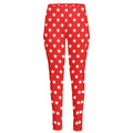 Red And White Star Pattern Print High-Waisted Pocket Leggings