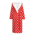 Red And White Star Pattern Print Hooded Bathrobe