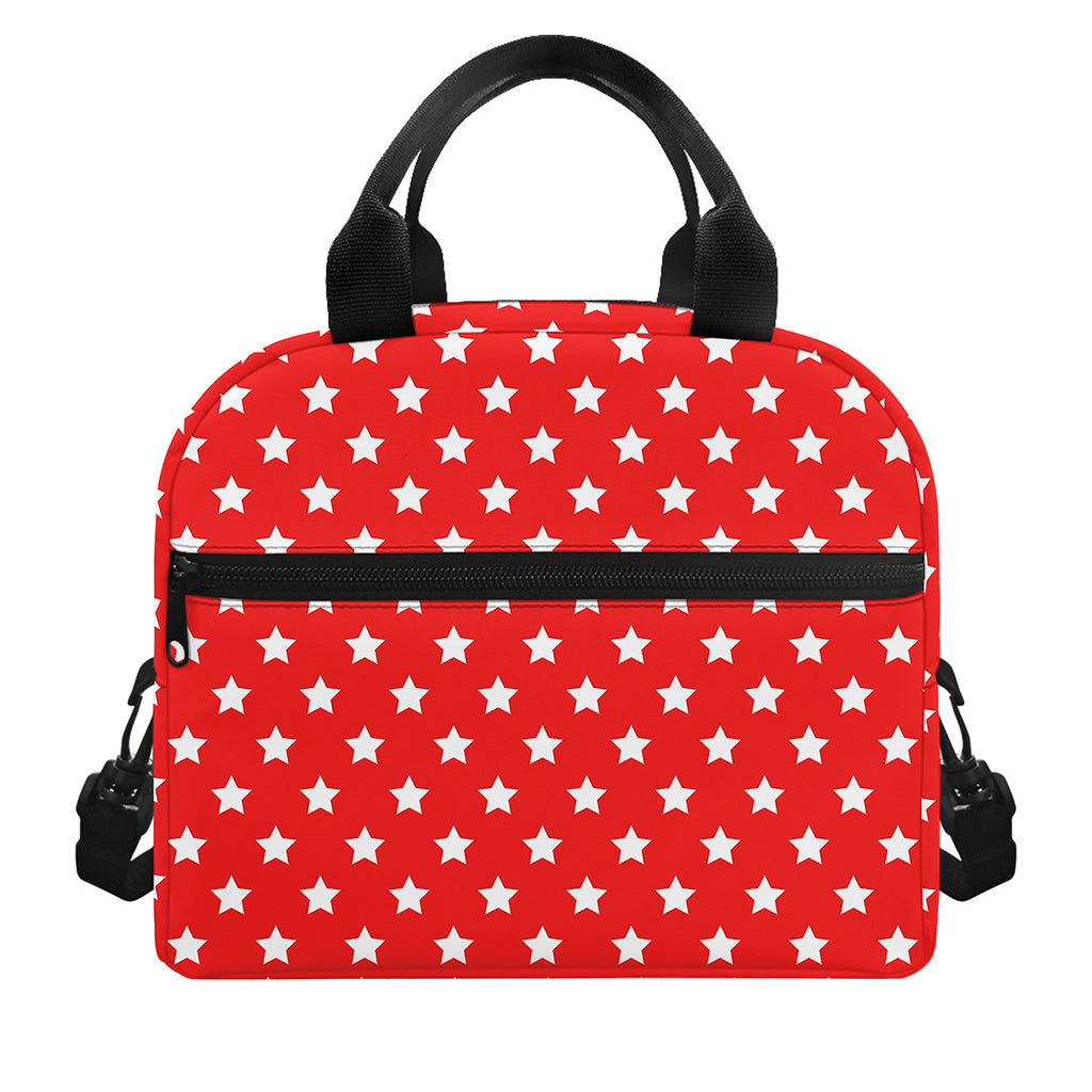 Red And White Star Pattern Print Insulated Lunch Bag