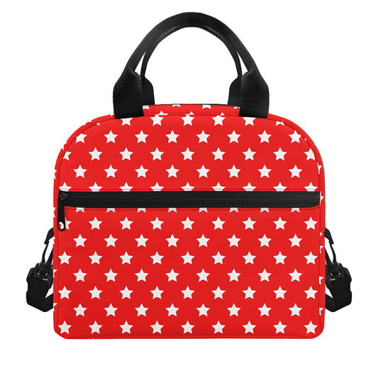 Red And White Star Pattern Print Insulated Lunch Bag