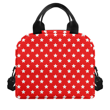 Red And White Star Pattern Print Insulated Lunch Bag