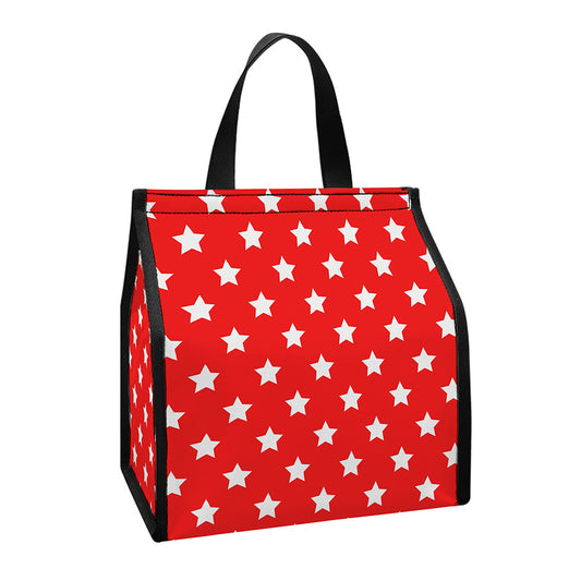 Red And White Star Pattern Print Insulated Lunch Tote
