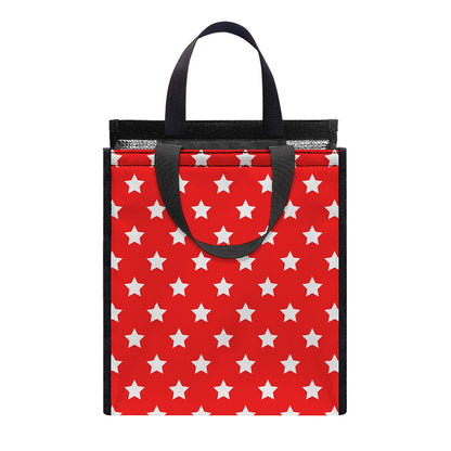 Red And White Star Pattern Print Insulated Lunch Tote