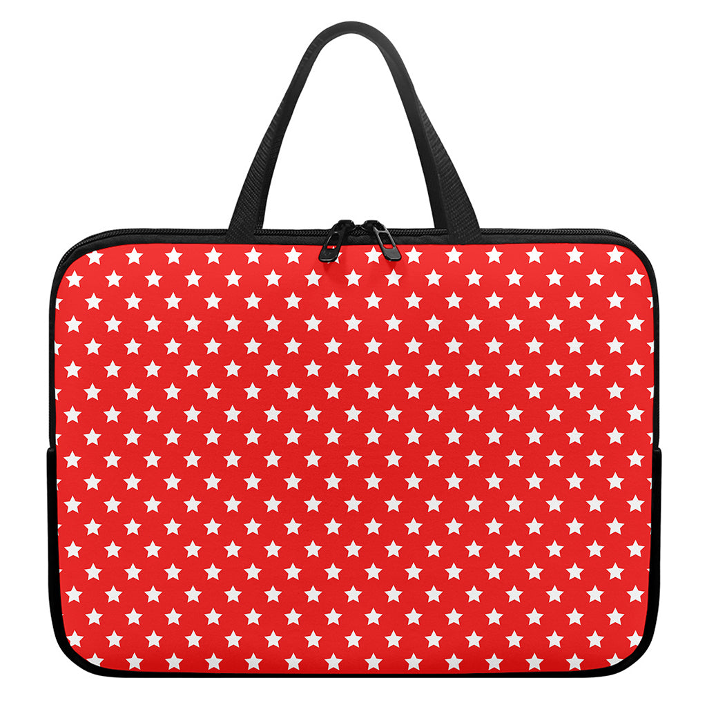 Red And White Star Pattern Print Laptop Sleeve With Handle