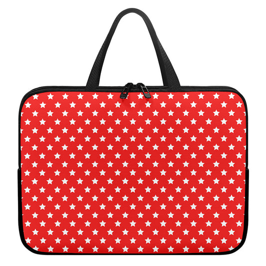 Red And White Star Pattern Print Laptop Sleeve With Handle