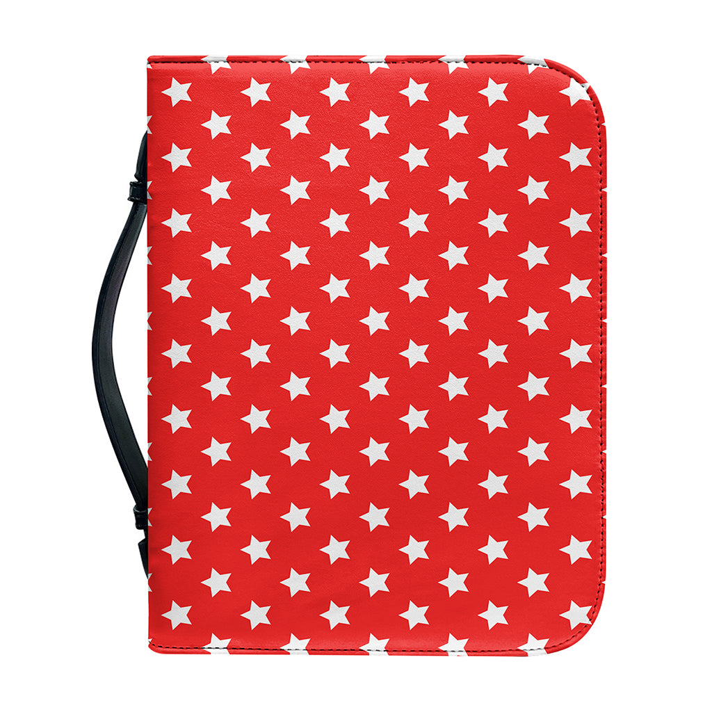 Red And White Star Pattern Print Leather Bible Cover