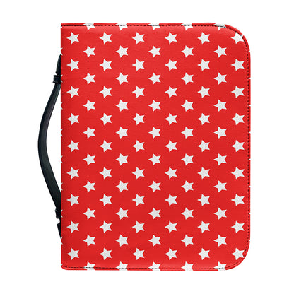 Red And White Star Pattern Print Leather Bible Cover