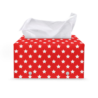 Red And White Star Pattern Print Leather Tissue Box Cover