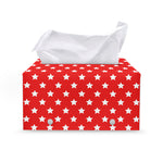 Red And White Star Pattern Print Leather Tissue Box Cover