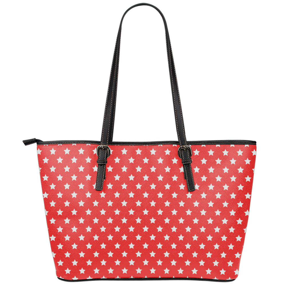 Red And White Star Pattern Print Leather Tote Bag