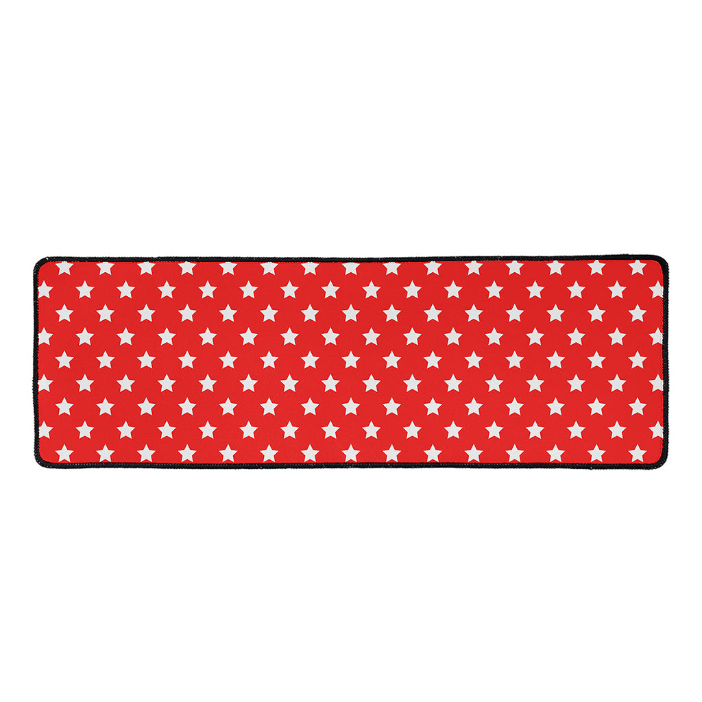 Red And White Star Pattern Print Long Kitchen Mat