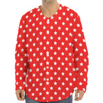 Red And White Star Pattern Print Long Sleeve Baseball Jersey