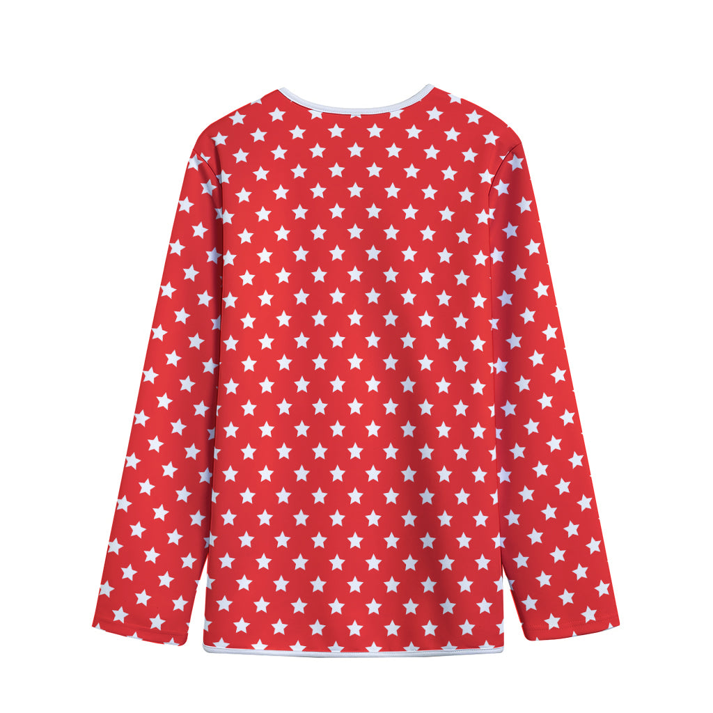 Red And White Star Pattern Print Long Sleeve Short Coat