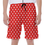 Red And White Star Pattern Print Men's Beach Shorts
