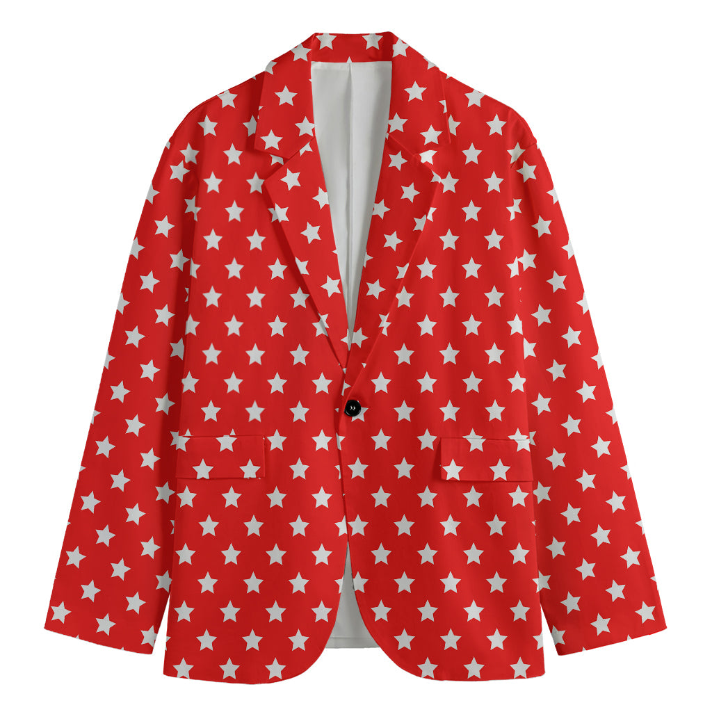 Red And White Star Pattern Print Men's Blazer