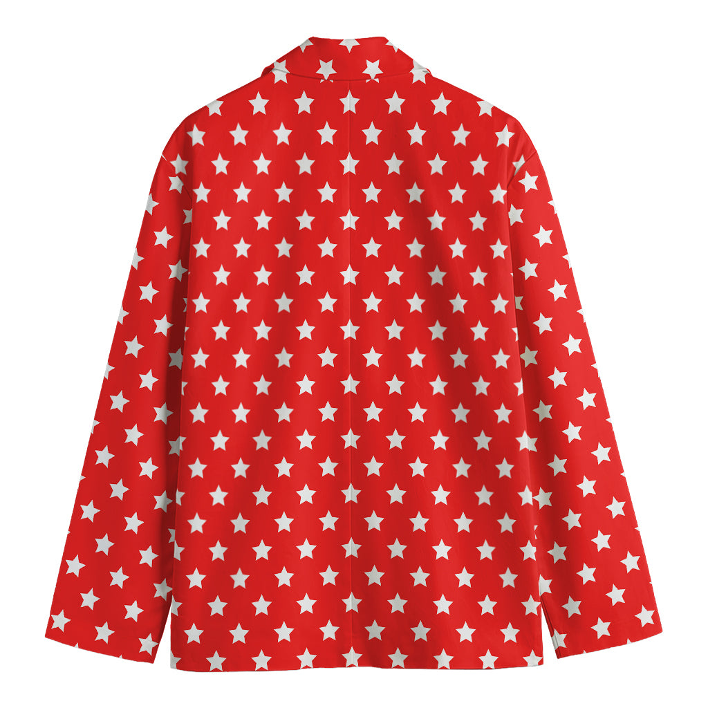 Red And White Star Pattern Print Men's Blazer