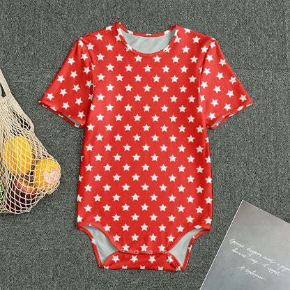 Red And White Star Pattern Print Men's Bodysuit