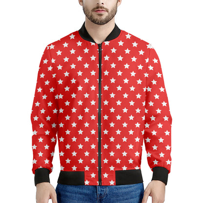 Red And White Star Pattern Print Men's Bomber Jacket