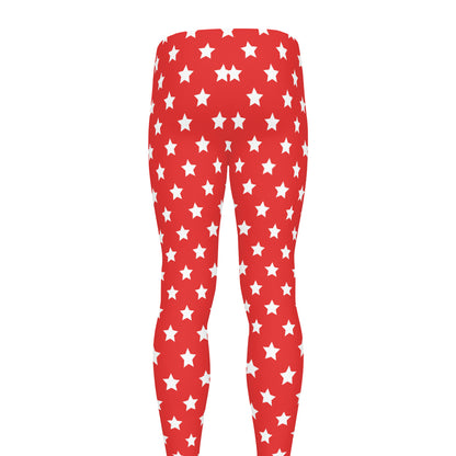 Red And White Star Pattern Print Men's leggings
